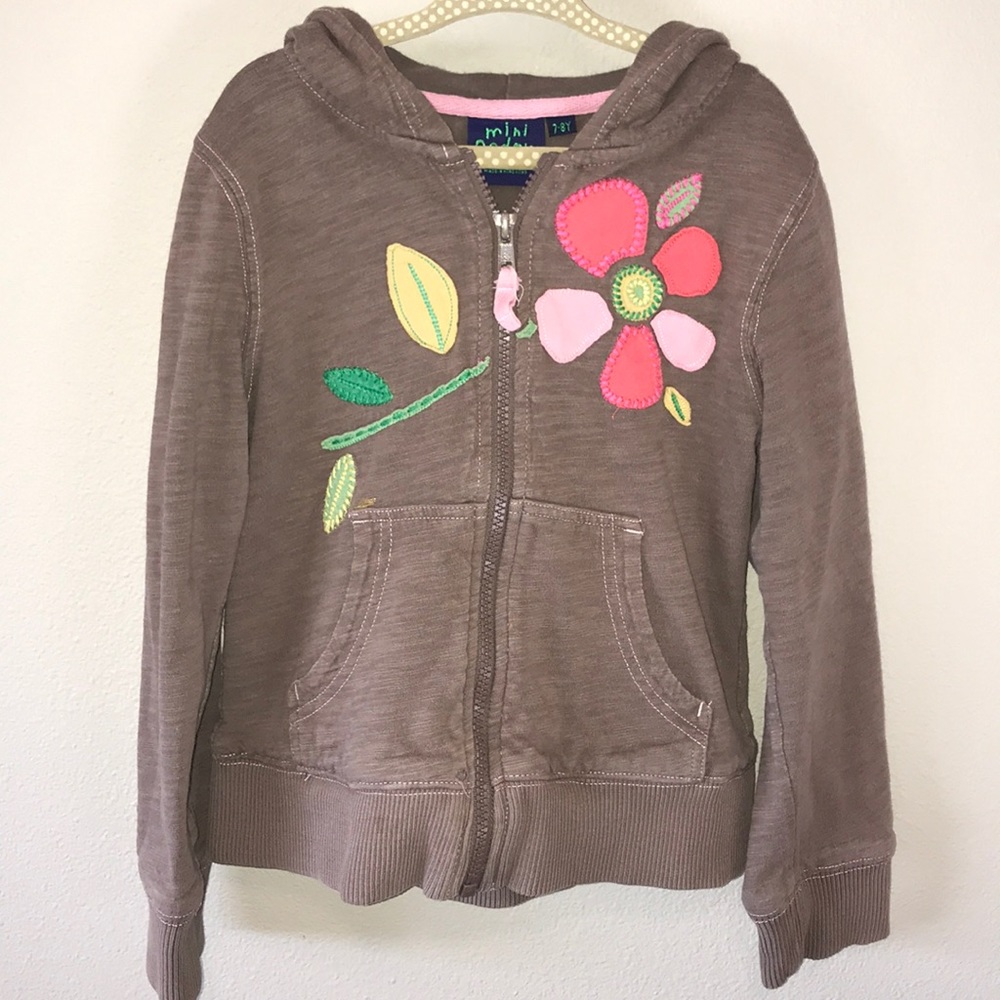 Mini Boden Zip Up Flower Hoody Sz 7-8